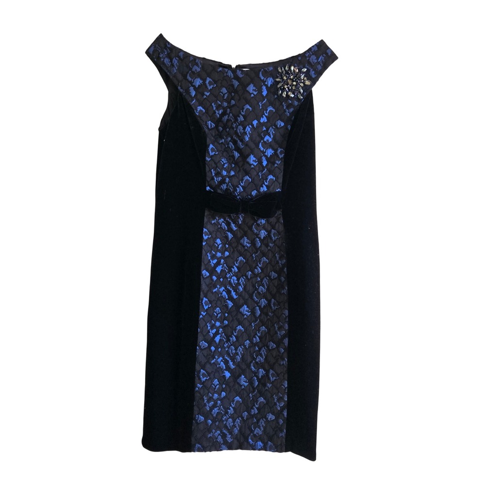 Rickie Freeman Teri Jon Size 12 Sheath Dress Black Blue Excellent Velvet Brocade
